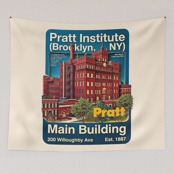 Item preview, Pratt Institute Main Building Brooklyn NY Vintage Silk Screen designed and sold by EvergreenPark - Tee Studio.