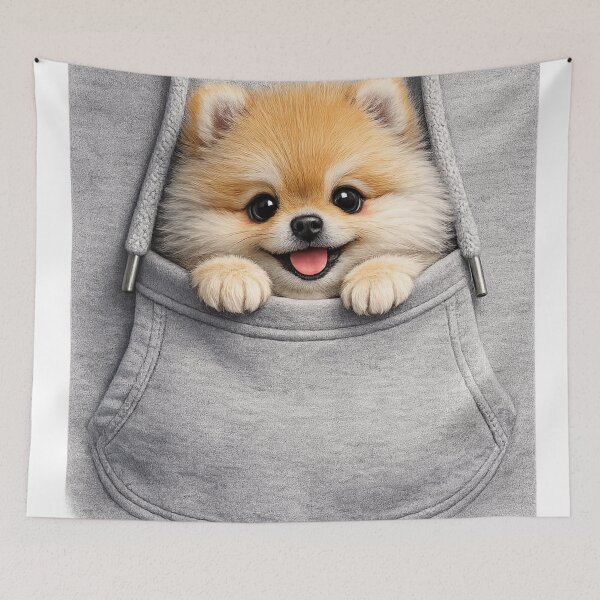 Item preview, Cute Pomeranian Peeking from Hoodie Pocket – Cozy Fluffy Puppy Art | Pomeranian Owner Gift designed and sold by irfanshikh.