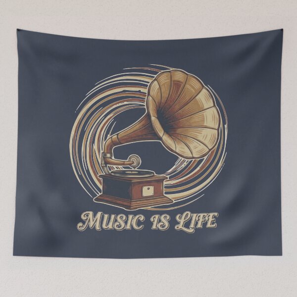 Item preview, Music Is Life Vintage Gramophone Retro Phonograph Art designed and sold by Nikola Dio.