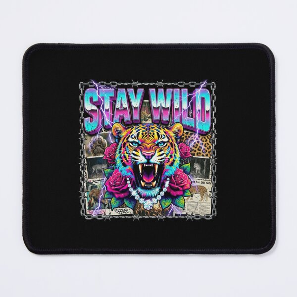 Item preview, Stay Wild Neon Tiger Graphic, Retro Y2K Chrome Typography, Edgy Colorful Big Cat Sublimation, Vibrant Streetwear designed and sold by Keingdesign.
