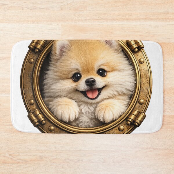 Item preview, Cute Pomeranian Peeking Through Gold Ship Porthole – Nautical Fluffy Dog Art | Pomeranian Gift designed and sold by irfanshikh.