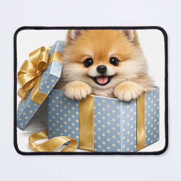 Item preview, Cute Pomeranian in Blue Gift Box with Gold Bow – Best Gift Ever Fluffy Dog Art | Pomeranian Birthday Gift designed and sold by irfanshikh.