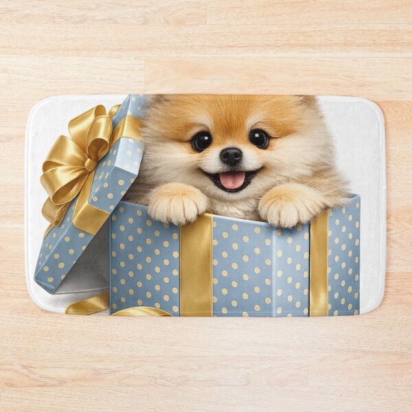 Item preview, Cute Pomeranian in Blue Gift Box with Gold Bow – Best Gift Ever Fluffy Dog Art | Pomeranian Birthday Gift designed and sold by irfanshikh.