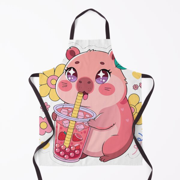 Item preview, Cute Kawaii Capybara Holding Strawberry Bubble Tea Sticker designed and sold by inkfusionhub99.