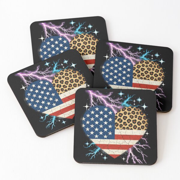 Item preview, Patriotic American Flag Leopard Heart Graphic, Distressed 4th of July USA Pride Sublimation, Retro Y2K Neon Lightning  designed and sold by Keingdesign.