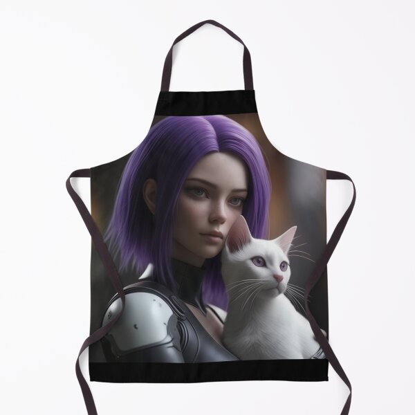 Item preview, Cyberpunk Purple Hair Girl with White Cat Sci-Fi Portrait designed and sold by UmSkelig834.