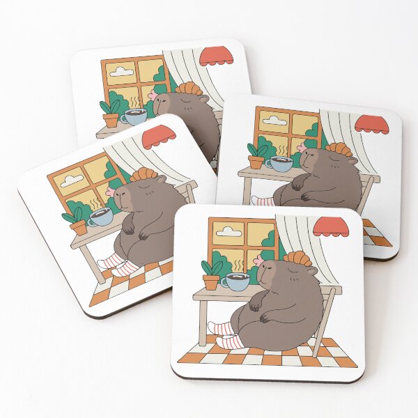 Aperçu de l'œuvre Autocollant du café Sleepy Capybara créée et vendue par inkfusionhub99.