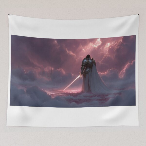 Item preview,  Lone Knight With Glowing Sword Above the Clouds designed and sold by DukaveArt .