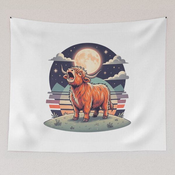 Item preview, Highland Cow Howling At The Moon Retro Vintage Highland Cattle Animal Lover designed and sold by bilal sibgui.