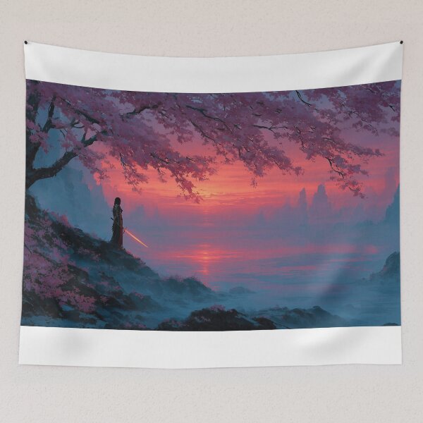 Item preview, Samurai Under Cherry Blossom at Crimson Sunset designed and sold by DukaveArt .