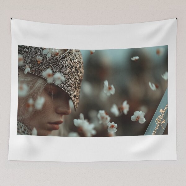 Item preview, Elven Warrior With Ornate Helmet Among Falling Blossoms designed and sold by DukaveArt .