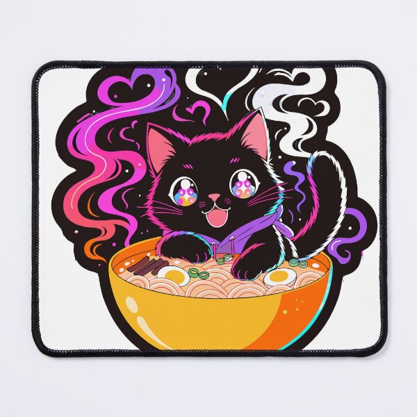Item preview, Neon Ramen Cyber Cat Sticker Design designed and sold by inkfusionhub99.