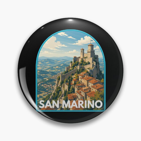 Item preview, San Marino, Retro Art Travel Landscape Badge designed and sold by MaateoDesign.