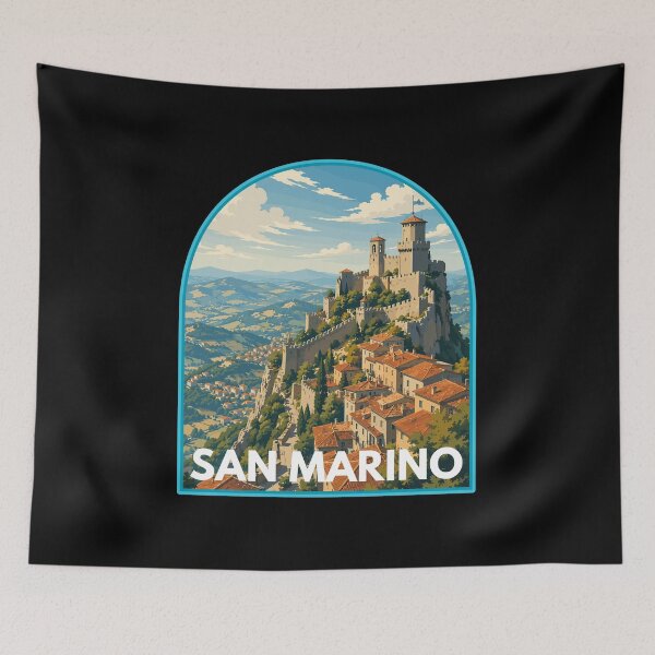 Item preview, San Marino, Retro Art Travel Landscape Badge designed and sold by MaateoDesign.