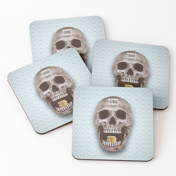 Item preview, "For Sale Skull" – Glitch Aesthetic Capitalism Collage with Barcode & Gold Coins designed and sold by KerlZ.