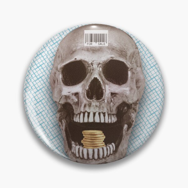 Item preview, "For Sale Skull" – Glitch Aesthetic Capitalism Collage with Barcode & Gold Coins designed and sold by KerlZ.