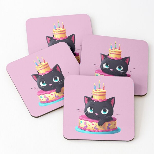 Item preview, Cute Black Cat Birthday Cake Surprise Whimsical Art designed and sold by UmSkelig834.