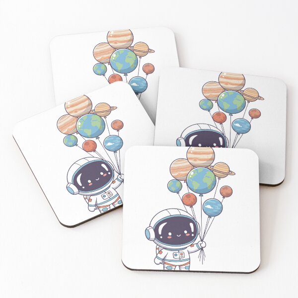 Item preview, Cute Chibi Astronaut Holding Solar System Planet Balloons designed and sold by M.Store.