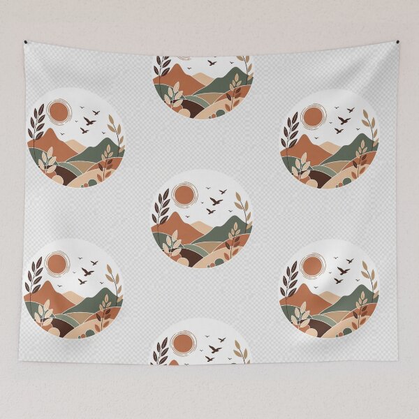 Item preview, Minimal Boho Mountain Landscape with Birds | Earth Tone Nature Illustration designed and sold by GalleryPeak.