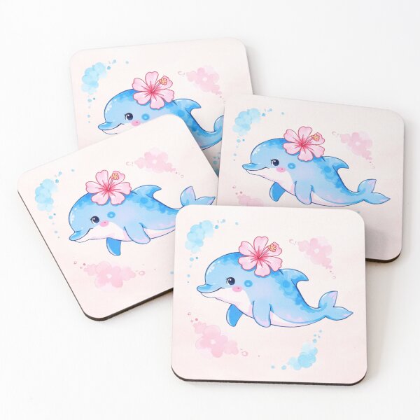 Item preview, Tropical Dolphin – Cute Kawaii Hibiscus Ocean Design designed and sold by DariaCraft.