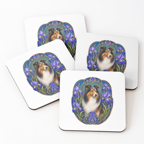 Item preview, Sheltie Dog Art Nouveau Iris Floral Design designed and sold by AntiqueImages.