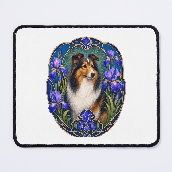 Item preview, Sheltie Dog Art Nouveau Iris Floral Design designed and sold by AntiqueImages.