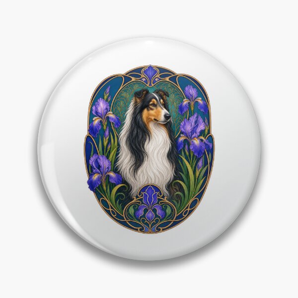 Item preview, Tricolor Collie Dog Art Nouveau Iris Flower Art designed and sold by AntiqueImages.