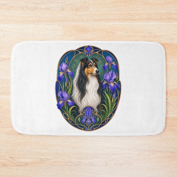 Item preview, Tricolor Collie Dog Art Nouveau Iris Flower Art designed and sold by AntiqueImages.