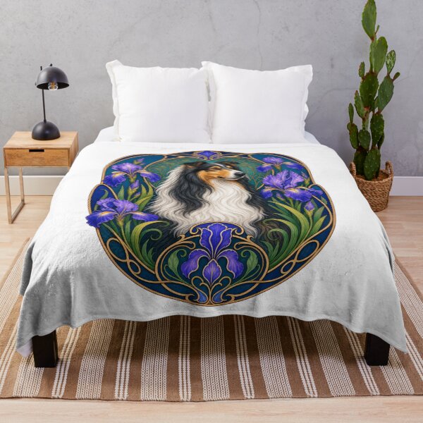 Item preview, Tricolor Collie Dog Art Nouveau Iris Flower Art designed and sold by AntiqueImages.