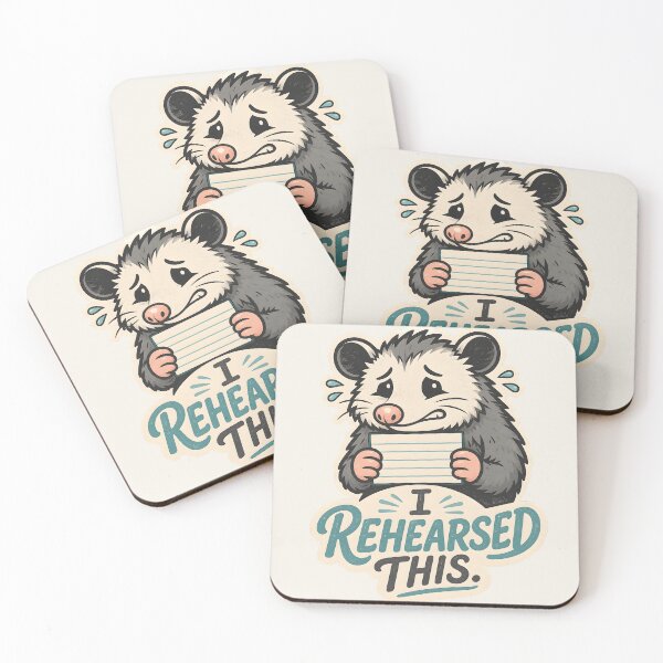 Item preview, I Rehearsed This Social Anxiety Possum Cue Card Funny Relatable Quote Sticker Design designed and sold by  Artistry in Motion by MADsrecreation.