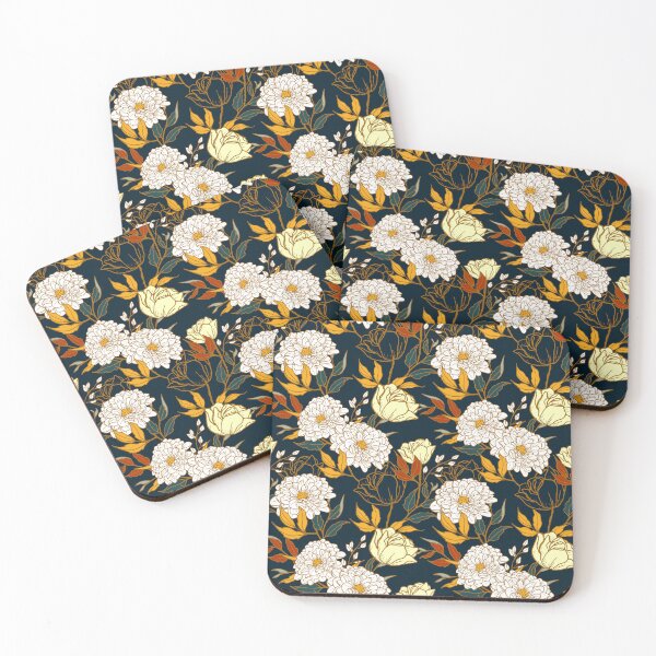 Item preview, Elegant Chrysanthemum & Rose Botanical Design | Vintage Floral Pattern on Dark Background designed and sold by abdallatigle.