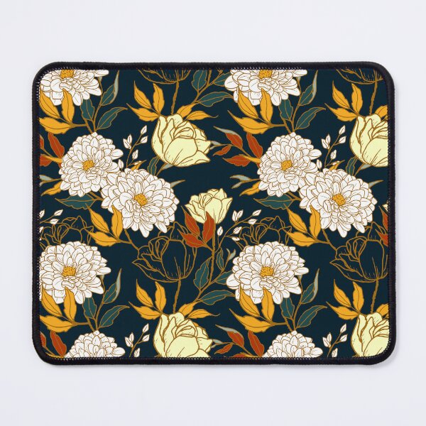 Item preview, Elegant Chrysanthemum & Rose Botanical Design | Vintage Floral Pattern on Dark Background designed and sold by abdallatigle.