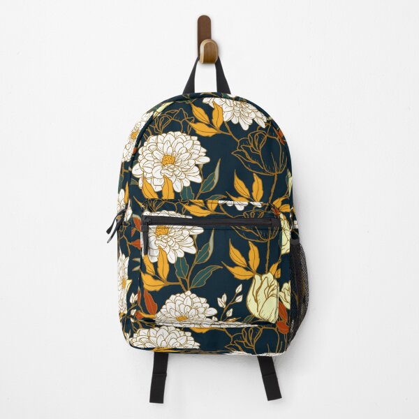 Item preview, Elegant Chrysanthemum & Rose Botanical Design | Vintage Floral Pattern on Dark Background designed and sold by abdallatigle.