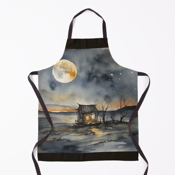Item preview, Cozy Cabin Under Big Full Moon Watercolor Landscape Art designed and sold by UmSkelig834.