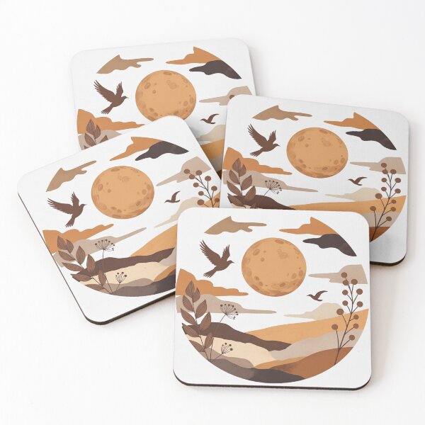 Item preview, Boho Moon Landscape with Flying Birds | Neutral Earth Tone Nature Illustration designed and sold by GalleryPeak.