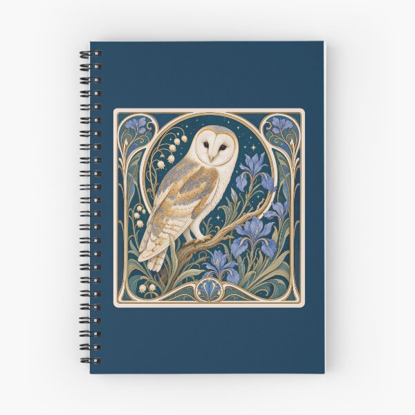 Item preview, Art Nouveau Barn Owl Blue Iris Floral Design designed and sold by AntiqueImages.