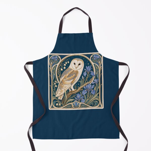 Item preview, Art Nouveau Barn Owl Blue Iris Floral Design designed and sold by AntiqueImages.