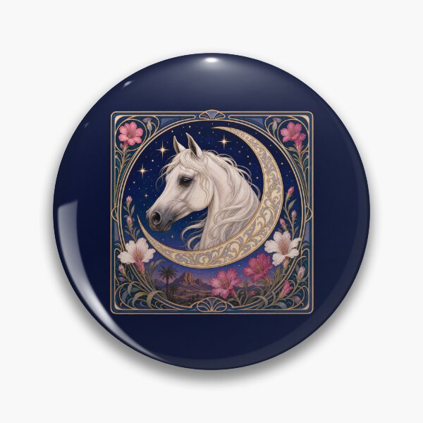 Item preview, Mystical White Arabian Horse Crescent Moon Art Nouveau designed and sold by AntiqueImages.