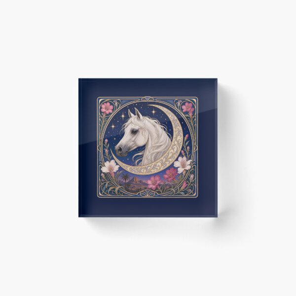 Item preview, Mystical White Arabian Horse Crescent Moon Art Nouveau designed and sold by AntiqueImages.