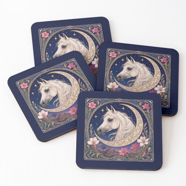 Item preview, Mystical White Arabian Horse Crescent Moon Art Nouveau designed and sold by AntiqueImages.
