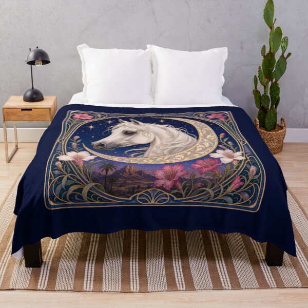 Item preview, Mystical White Arabian Horse Crescent Moon Art Nouveau designed and sold by AntiqueImages.
