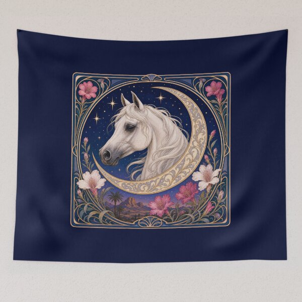 Item preview, Mystical White Arabian Horse Crescent Moon Art Nouveau designed and sold by AntiqueImages.