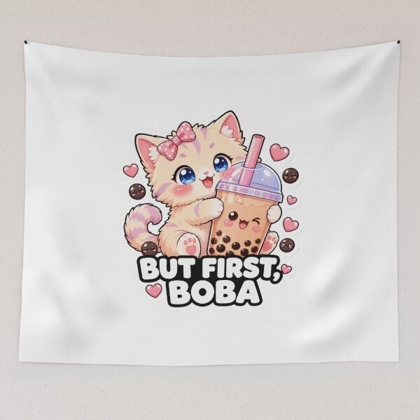 Item preview, But First Boba Cute Kawaii Cat Bubble Tea designed and sold by MoodyMeows.