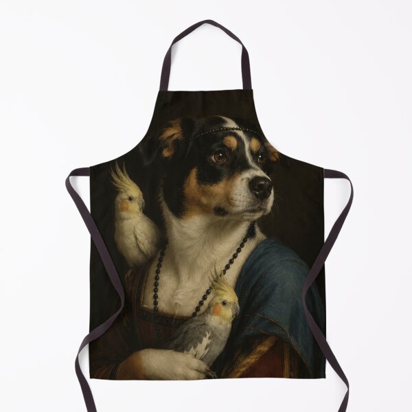 Item preview, Funny Renaissance Dog with Cockatiels Oil Painting designed and sold by CalineczkaArt.