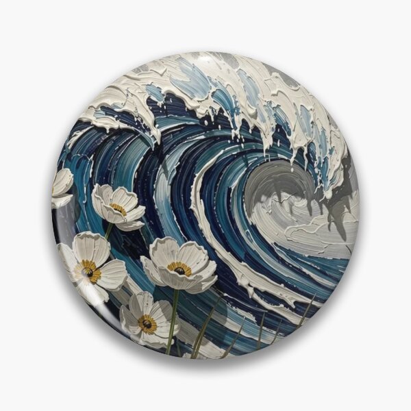 Item preview, Ocean Wave with White Flowers designed and sold by Pioneer Spirit Market.