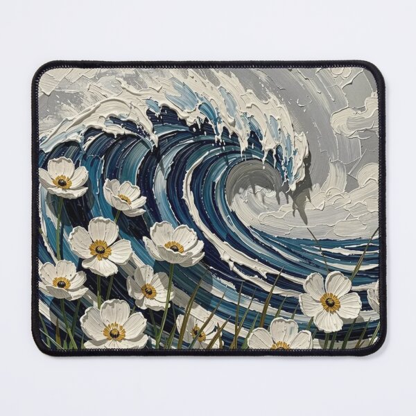 Item preview, Ocean Wave with White Flowers designed and sold by Pioneer Spirit Market.