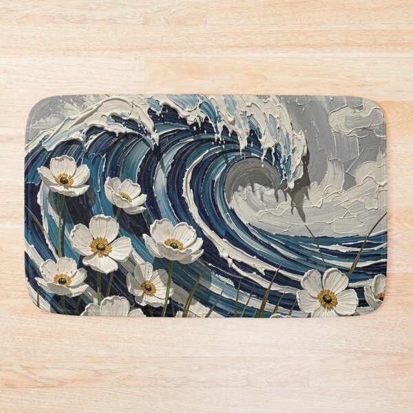 Item preview, Ocean Wave with White Flowers designed and sold by Pioneer Spirit Market.