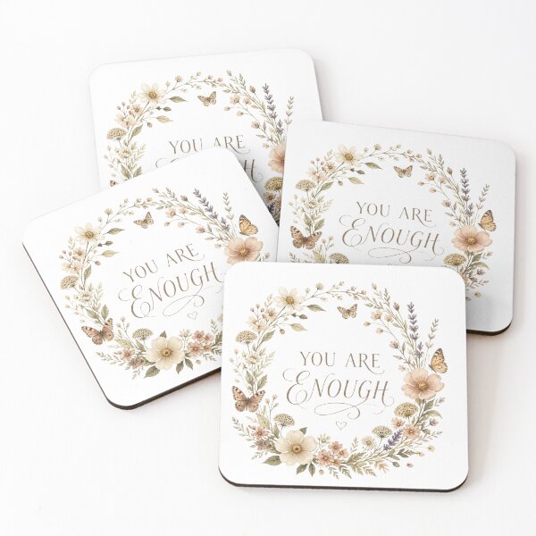 Item preview, You Are Enough floral wreath cottagecore self love gift designed and sold by language-des.