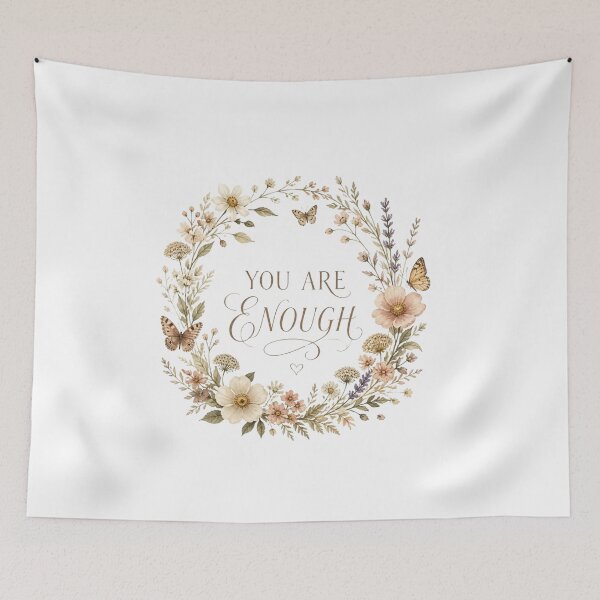 Item preview, You Are Enough floral wreath cottagecore self love gift designed and sold by language-des.
