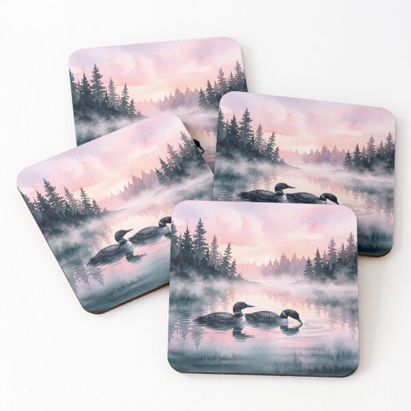 Item preview, Loon Pair on Misty Lake | Dreamy Watercolor Lake Life Illustration designed and sold by DmaarGroup.